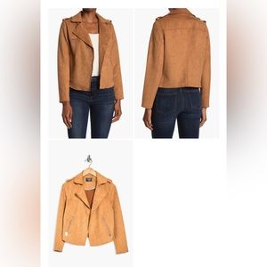 T Tahari faux suede crop moto jacket M tobacco